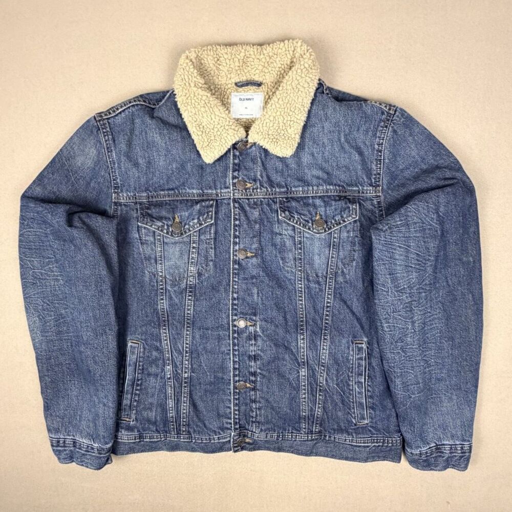 Old Navy Sherpa Denim Jacket Lined Button-Front Casual Winter